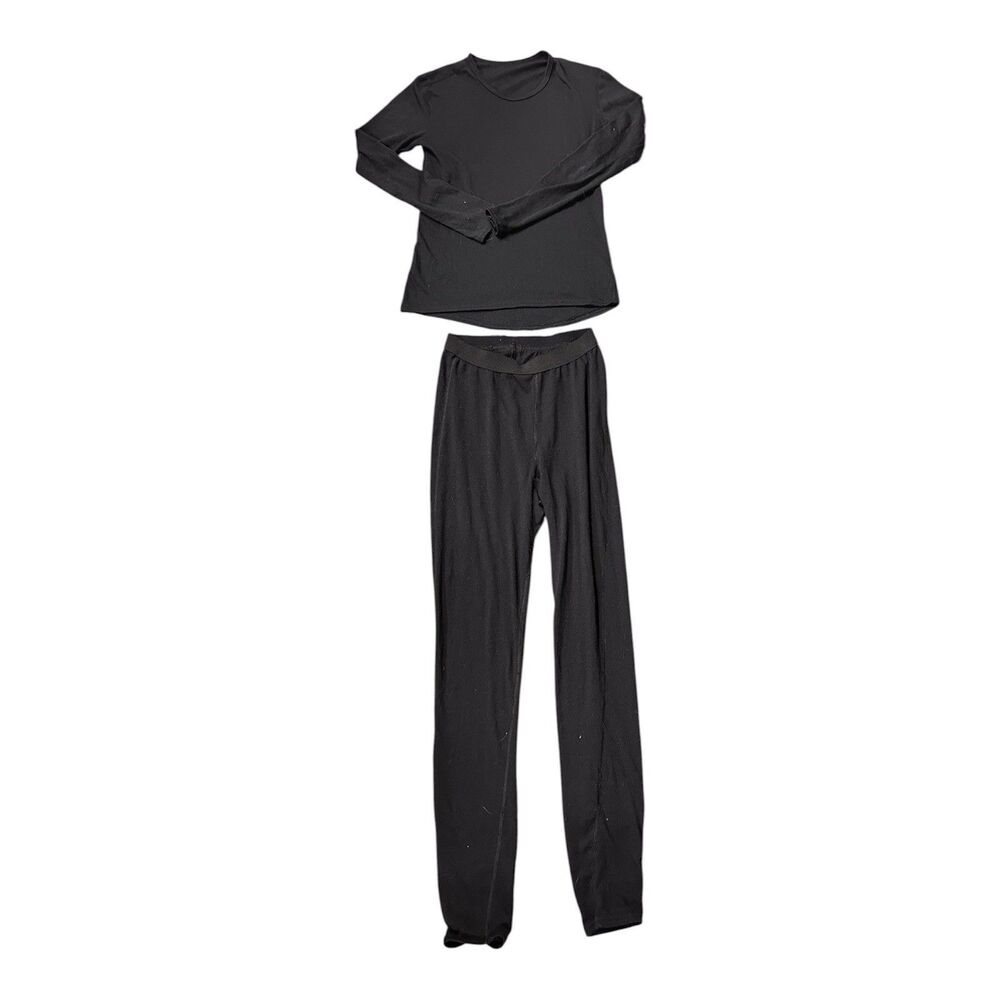 Smartwool Black Merino Wool Thermal Base Layer 2 Piece Set Women Small- VTG Y2K
